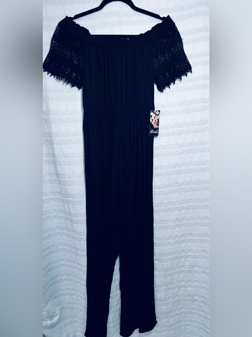 Blush Black Straight-Leg Jumpsuit with Lace Sleeves